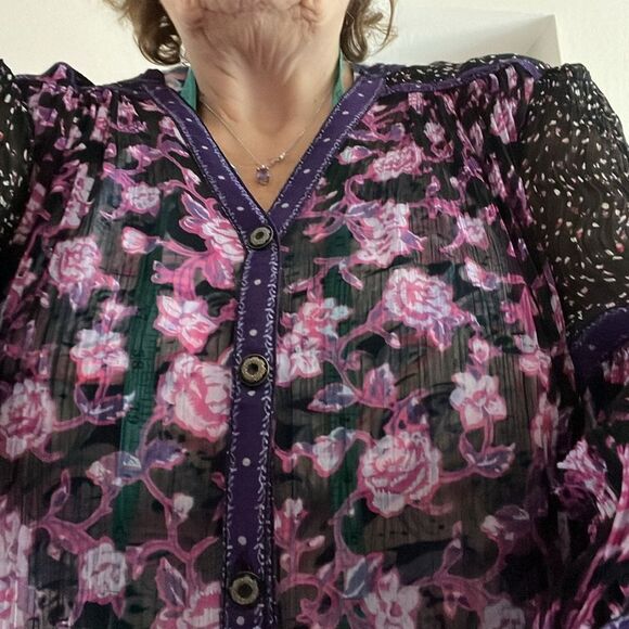 Free People Mini Dress Rosebuds Button Front Flowy Silhouette Oversized SZ XS-M - Picture 14 of 15